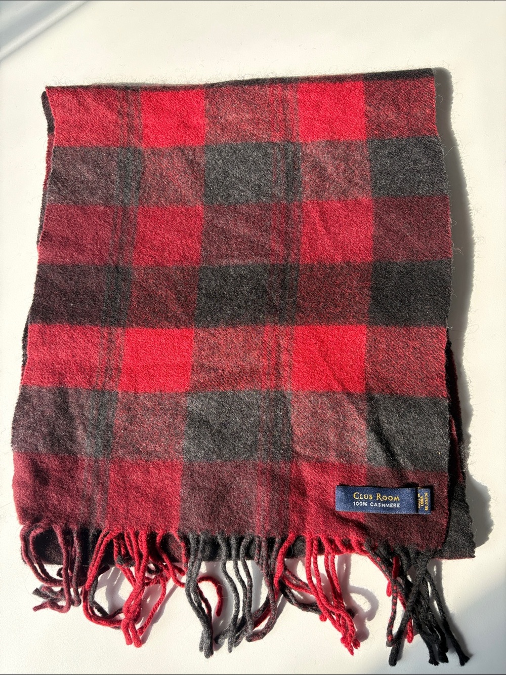 Charter Club Red and Black Large Windowpane Plaid Cashmere Scarf
